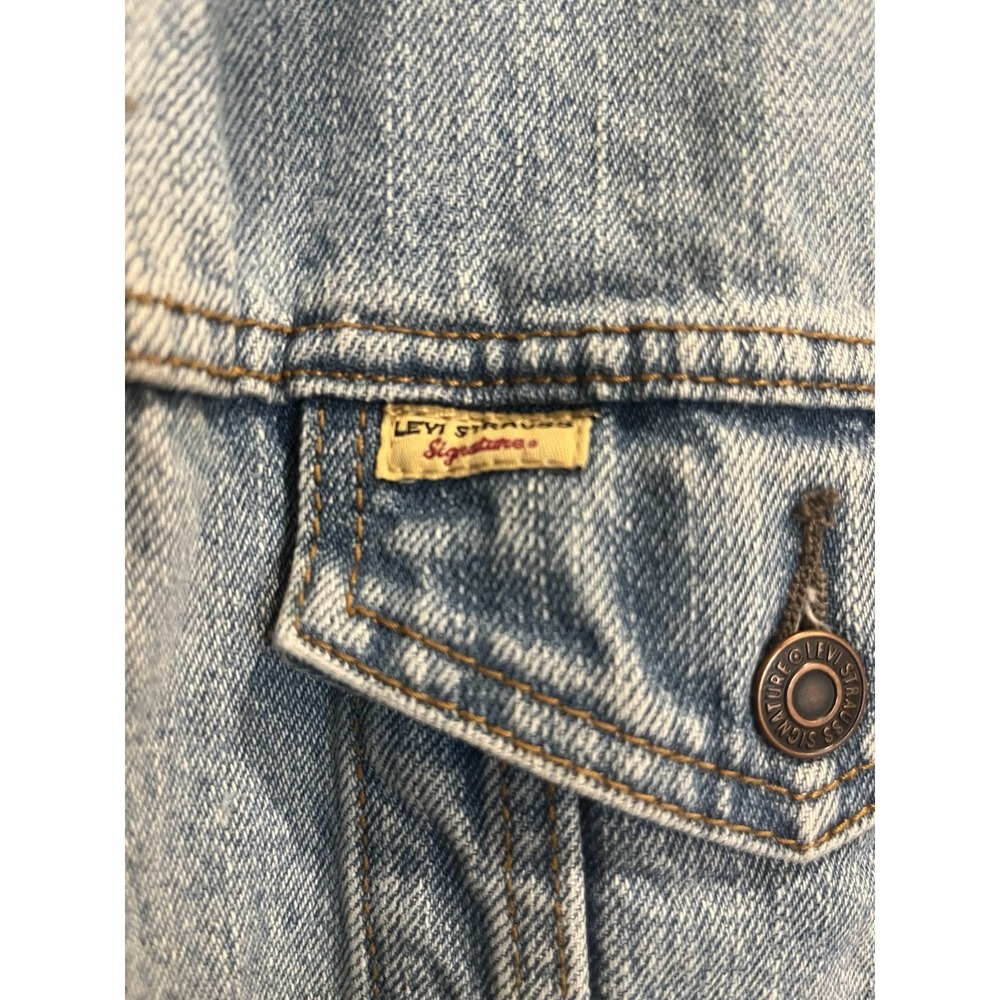 Levi Strauss Signature Denim Trucker Jacket Size XL Blue Cotton Small Flaw Pics - Picture 4 of 7